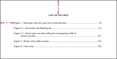 Lists of Figures page with mesaurements described in surrounding text