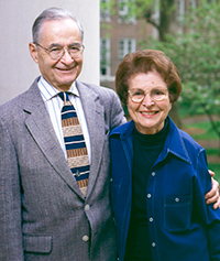 Charles Weiss hugs his wife Shirley Weiss on Carolina's campus.