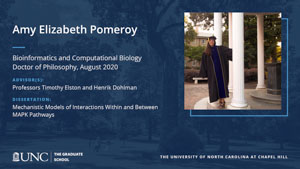 Amy Elizabeth Pomeroy, Bioinformatics and Computational Biology, Doctor of Philosophy, August 2020, Advisors: Professors Timothy Elston and Henrik Dohlman, Dissertation: Mechanistic Models of Interactions Within and Between MAPK Pathways