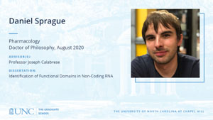 Daniel Sprague , Pharmacology, Doctor of Philosophy, August 2020, Advisors: Professor Joseph Calabrese, Dissertation: Identification of Functional Domains in Non-Coding RNA